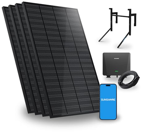 SUNSHARE Ray 800W Balkonkraftwerk mit Beton-Balkonhalterung - Balkonkraftwerk 800W komplett Steckdose - neuester 800 Watt Wechselrichter - Solaranlage Komplettset - 5m Kabel