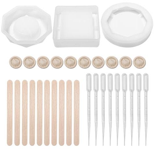 Bofanze 3 Stück Epoxidharz Formen Aschenbecher,Quadratischer,Diamant,Runder, Gießfor für Aschenbecher Silikonformen Epoxidharz mit 10 Handschuhen, 10 Strohhalmen, 10 Stöcken für Heimwerkerarbeiten