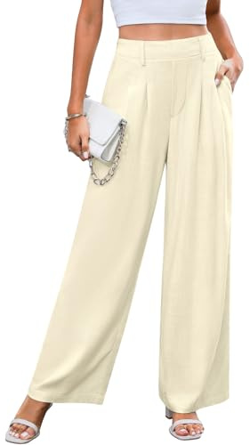 CMTOP Pantalones Mujer de Lino Verano Pantalones Casuales de Pierna Recta Ancha Pantalones Cintura Elástica Pantalones Sueltos con Bolsillos