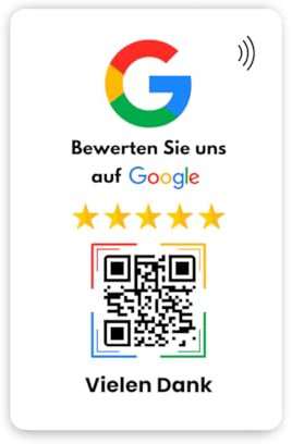 NFC Google Bewertungs - Rezensionskarten – Voreingerichtet für Sofortigen Einsatz (Weiß + QR Code)