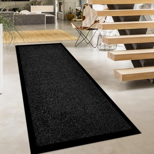 PHP Washable Door Mats Indoor & Outdoor - Non-Slippery Heavy Duty - Stylish & Large Rubber - Perfect Dust Grabbing Doormats (40 x 60 cm, Black)