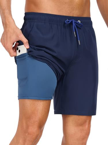 Valcatch Mens Swimming Shorts Swim Trunks 2 in 1 Beach Shorts with Compression Liner Quick Dry Board Shorts Summer Surfing Swimwear Bathing Suit