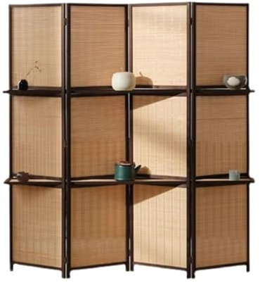 MYUYEE Raumteiler für Zuhause Trennwand aus Massivholz kann aufgestellt Werden Trennwand faltbar mobiler Sichtschutz Ornamente,Logs-4Panel