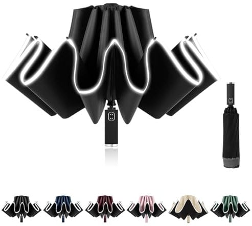 Sykrawki Sturmfester umgekehrter Regenschirm mit 10 Rippen, automatisch auf/zu, kompakt, Ø 105 cm - Für Damen und Herren (Schwarz)