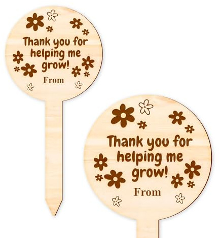 Thank You for Helping Me Grow - Daisy Wooden Plant Tag: Personalised Teacher Gift, Appreciation Gift for Mentors, Educators & Gardeners – Plant Marker, Handmade Thank You Gift