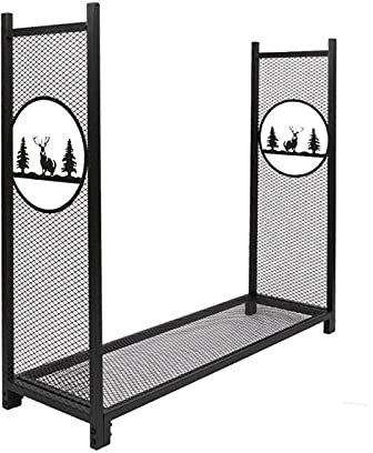 Estante de leña Estufa negra de hierro forjado, troncos grandes, herramientas for chimenea, accesorios, soporte for cubo de troncos de hierro forjado resistente, estante for leña Estante de almacenami