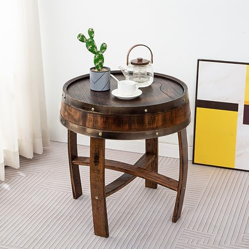 QTQHOME Whiskey-Beistelltisch, handgefertigt, Eichenholz, Kaffeetisch, Weinfass