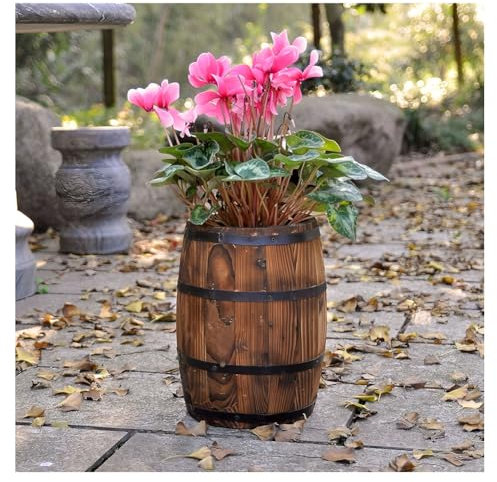 Zfmnoyev Runde Pflanzkübel Aus Holzfässern, Weinfass-Pflanzgefäße Mit Abflusslöchern, Blumenkübel, Töpfe, Kisten, Behälter, Für Garten, Terrasse Und Inneneinrichtung(40x40x80 cm)