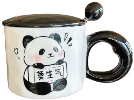 HUMOCHUSON Tazza Divertente Tazza In Ceramica Con Manico Quadrato A Forma Di Panda Da 400 Ml, Con Coperchio E Cucchiaio, Souvenir Non Essere Arrabbiato Con Il Panda - 350 Ml