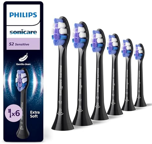 Philips Sonicare S2 Sensitive, Original-Ersatzbürstenköpfe, Schwarz, 6er-Pack, HX6056/88