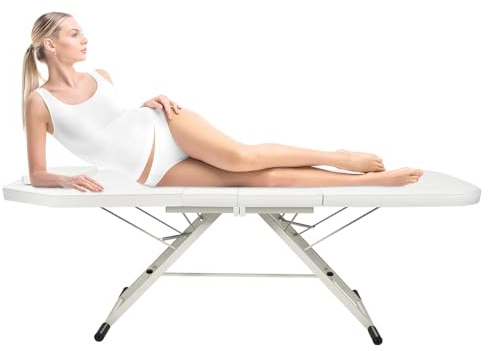 Biknltio Mobile Massageliege klappbar & höhenverstellbar 3 Zonen – Massagetisch Massagebank Tragbare Aluminium Kosmetikliege für Salon & Home-Spa (Weiß)