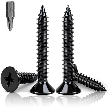 PDKKFF M3x30mm Flat Head Wood Screws, 150Pcs Black Self Tapping Screws, Carbon Steel Phillips Countersunk Head Screws for Woodworking, Furniture, DIY