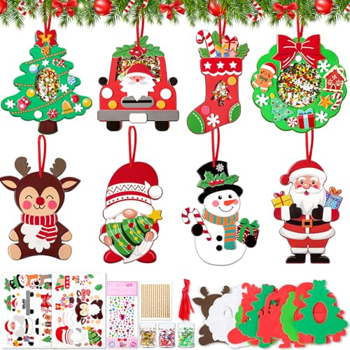 Basteln Weihnachten Kinder,8 Stück Weihnachtsbasteln Kinder con Glitzerpulver,Moosgummi Bastelset Weihnachten,DIY Shake Weihnachtsdeko Basteln,Winter Christbaumschmuck für ab 3 jahre Jungen Mädchen