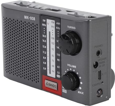 Plyisty Tragbares Radio, AM FM SW Full Bands Radio in Teleskopantenne & Taschenlampe, Knopfanpassung Earphone Jack für Elder, Zuhause, Kind