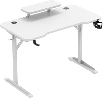 MARK ADLER Leader 5.1 - Schreibtisch mit Aufsatz & USB Ladeanschluss | mit Kabeldurchführung & Kopfhörerhaken - Computertisch für Home Office & Gaming - Bürotisch 115×60 cm – Weiß