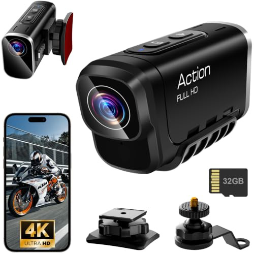 SecuraLen Camera Moto 4K WiFi Double Objectif, 6h avec 32GB | Double caméra, 2200mAh, IP65, stabilisation, Batterie à longue tenue