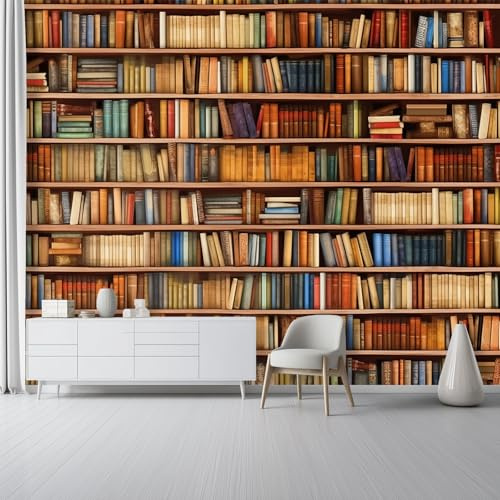 Fototapete Vlies Muster - Shabby Chic Bibliothek Bücher Wanddeko Wandbild Wandtapete, Braunes Panorama-Tapete für Wohnzimmer Schlafzimmer Büro Flur Wanddekoration 250 x 175 cm