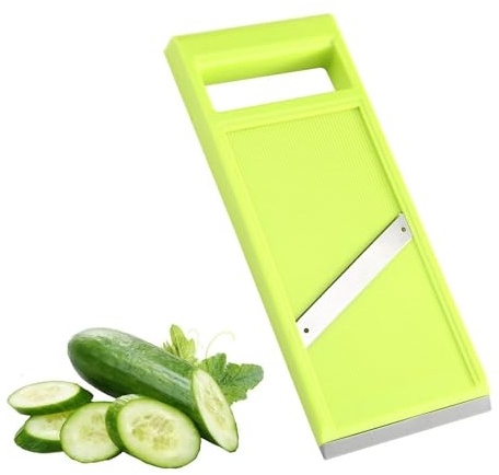 Mandoline Vegetable Slicer Handheld, Portable Vegetable Slicer, Stainless Steel Potato Carrot Food Slicers, Chip Maker for Kitchen Vegetables Fruits Cucumber, Dish Washer Safe, Quick Slice, Green