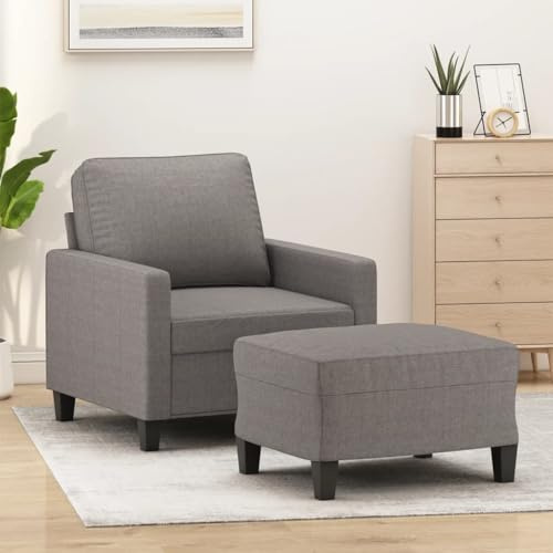 GeenYuu Sessel mit Hocker Taupe 60 cm Stoff, bequemer Relaxsessel für Wohnzimmer, Schlafzimmer, Robustes Metallgestell, modernes Design, Einzelsofa