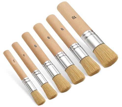 JJUNW 6 Stück Schablonierpinsel Set | Hochwertige Holz Schablone Pinsel Rund Borsten Malpinsel Für Acryl Öl Aquarell Kreide Diy Handwerk