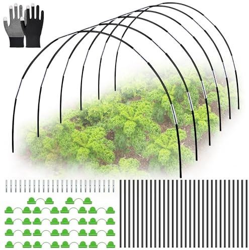 LYLIDIA 30 pezzi di copertura per aiuole rialzate, aste in fibra di vetro, tunnel per piante, arco da giardino per aiuole rialzate, piccole serre, giardino, copertura per aiuole rialzate (nero)