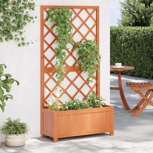 Refined Garten-Spalier mit Blumenkasten Braun 70x30x135 cm Tanne Pflanzgefäß mit viel Platz, Pflanzenkasten für Garten Terrasse, Blumenkasten Pflanztopfnholz