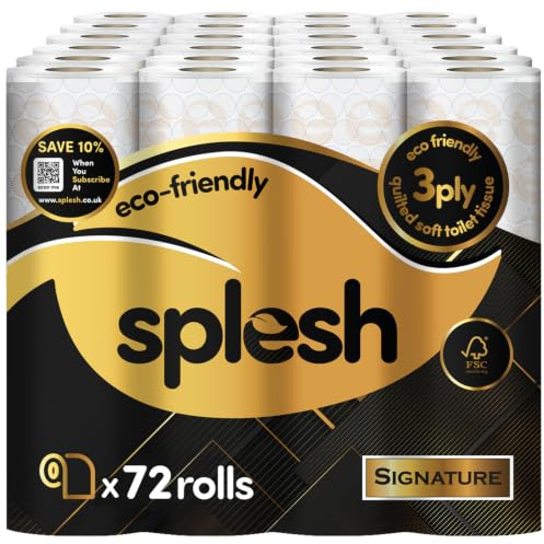 Splesh by Cusheen 3-ply Toilet Roll - Signature Scented (72 Rolls) Bulk Buy, Quilted Toilet Rolls, Soft and Strong Toilet Tissue and Loo Rolls - Eco-Friendly Toilet Paper Sustainably Craft