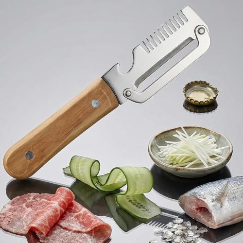 Pelador Multifuncional, Pelador de Verduras Multifuncional para Cocina con Hoja de Acero Inoxidable Ultraafilada, Abridor de Botellas, Descamador de Pescado y Cortador de Cebollas (B-1PC)