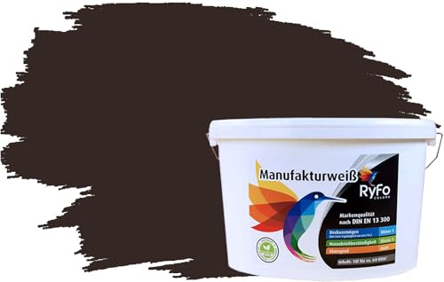 RyFo Colors Bunte Wandfarbe Manufakturweiß Schwarzbraun 10l - weitere Braun Farbtöne und Größen erhältlich, Deckkraft Klasse 1, Nassabrieb Klasse 1