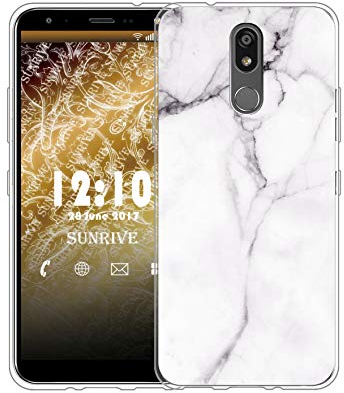 Sunrive Für LG K40 Hülle Silikon, Transparent Handyhülle Schutzhülle Etui Case für LG K40(TPU Marmor Weißer)+Gratis Universal Eingabestift MEHRWEG