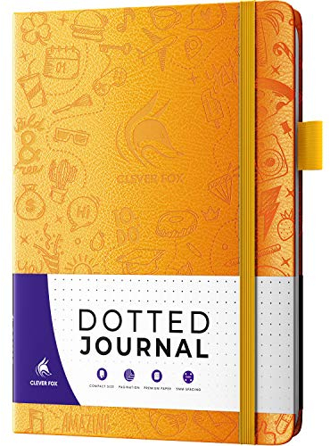 Clever Fox Dotted Journal 2.0 – Kompaktes Planungs- und Skizziernotizbuch mit Punktraster 120 g/m² dickes, nicht durchblutetes Papier – Planer mit Stiftschlaufe, Tasche, Bändern, Aufklebern – A5 –