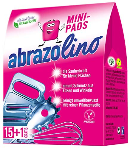 abrazo abrazolino - 16 Reinigungskissen für Töpfe, Grill, Backofen, handlicher Spülschwamm mit Veganer Pflanzenseife, Küchenschwamm, Reinigungsschwamm