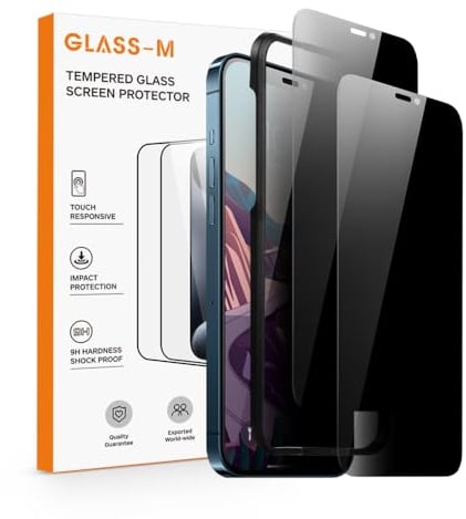 GLASS-M [2 Pack Privacy Screen Protector for iPhone 12 Pro Max, Private Tempered Glass with Easy Installation Frame, Anti-spy Full Coverage Screen Protector