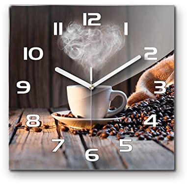 Tulup Glassuhr - 30 x 30 cm - Wanduhr Harlinedglas Uhr Realglas Küchensalon - Eine Tasse Kaffee