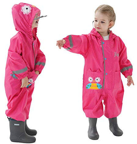 Baogaier Fille Imperméable à Capuche Combinaison Manteau de Pluie Poncho Dessin 3D Animé Mignon Cape Pluie Respirant Enfant Léger Bande Rétro-Réfléchissante Imprimé Hibou Rose Rouge 4-6 Ans