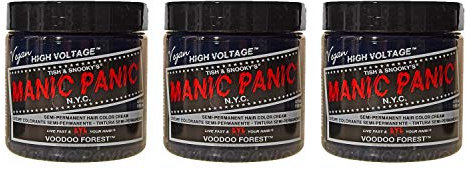 Manic Panic Voodoo Forest Classic Creme, coloración vegana semipermanente para el cabello, libre de crueldad animal, verde, 3 x 118 ml