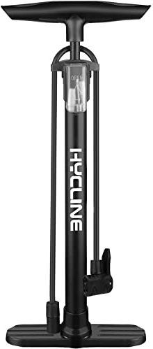 Hycline Fahrradpumpe, Luftpumpe 150/160 PSI Hochdruck Standpumpe, Handpumpe für alle Ventile - Presta, Schrader, Dunlop, Auto, Französisches Ventil, für Bike, Reifen, Ball (Schwarz ohne Manometer)