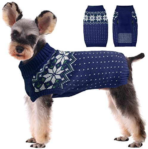 Kuoser Hund Katze Strickpullover Welpe Weihnachten Warme Strickwaren Haustier Winter Pullover Weste Schneeflocke Muster Kleine Mittlere Hunde Rollkragen Kaltes Wetter Pullover für Urlaub Xmas