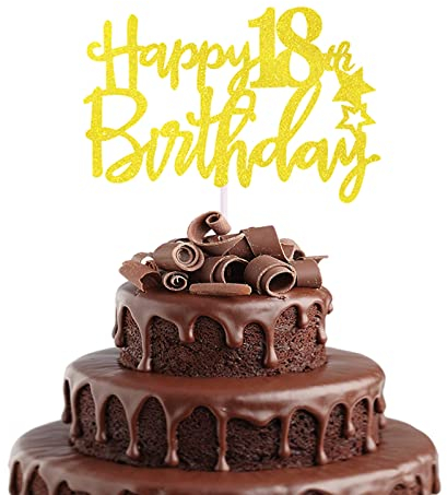 Happy 18th Birthday Cake Topper in Glitter Card,Happy Birthday Cupcake Toppers Gold 18th Birthday Party Decor,Glitter Cake Decoration for Birthday Anniversary Party Decorations(18th, Gold)