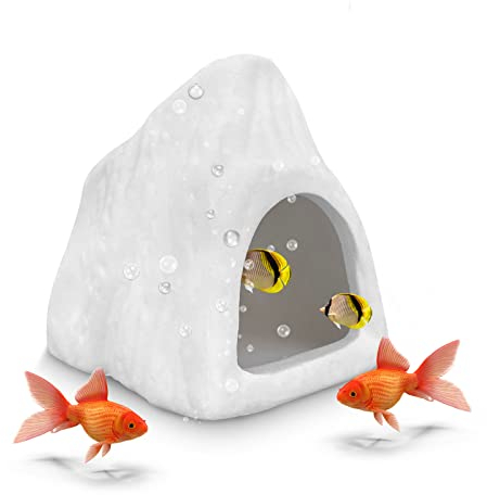 FuninCrea Ceramics Fish Tank Cave Decoration, Realistic Rockery Safe Ceramic Aquarium Hideaway Rocks Fish Tank Ornaments for Betta Shrimp Cichlid (A)