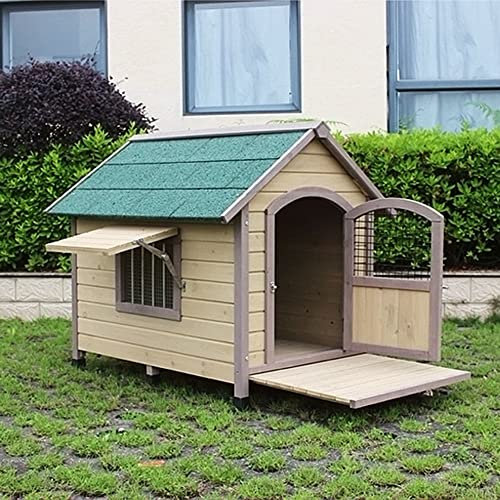 Hundehütte mit Tür, wasserdichtes Haustierhaus aus Holz für den Innen- und Außenbereich mit Schattenfenstern, Unterschlupf für kleine und mittelgroße Haustiere, Hunde und Katzen, 3