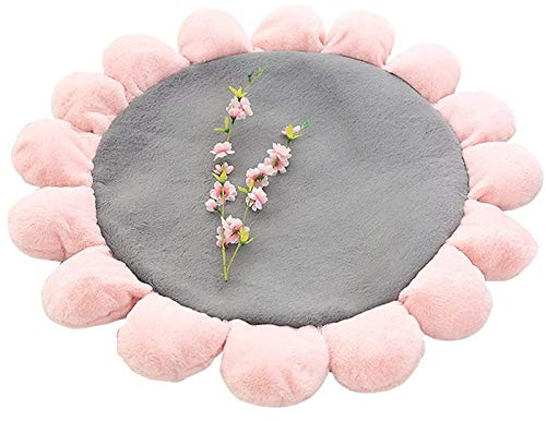 SINGID Leseecke Blume Bodenkissen Sitzkissen,Kinder Weich Bestuhlung Bodenkissen Stuhl Sofa-Pads Bereich Teppiche Mädchen Zimmer Heim Dekoration-Grau Diameter55cm(22inch)