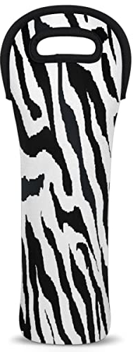 Wine Carrier Tote Bag, Zebra Pattern Insulated Neoprene Wine/Water Bottle Holder, Blackboard Zebra Print Wine Bag for Travel Party, 750ml