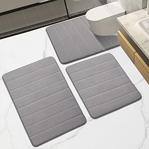HOUYOMICS Badezimmermatte, Badematten-Set, ultraweich, rutschfest, Memory-Schaum, 3-teilig, Badezimmerteppich, super saugfähig, Wasser, Badezimmer, WC-Vorleger (hellgrau, 43x60 + U50x60 + 50x80 cm)