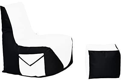 Momiralland Komfort Sitzsack XL - XXL mit Hocker Sitzkissen BodenKissen Sessel In- & Outdoor geeignet Gaming Sitzsack für Erwachsene und Kinder (Schwarz – Weiß, XXL - Durchmesser 80 cm)