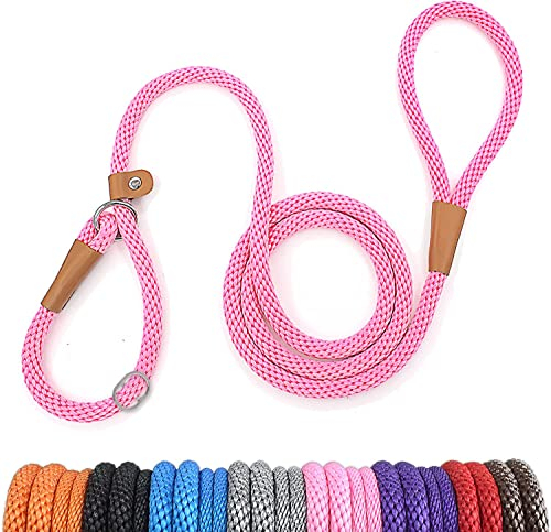 lynxking Schleppleine für Hunde Hundeleine Retrieverleine Führleine Zugleine für kleine mittelgroße große Hunde (Pink, Zugstopp-1.3cm x 240cm)