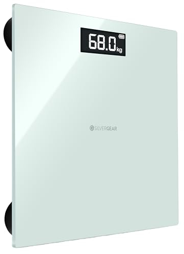 Silvergear® Glaswaage mit Sprachfunktion | Sprechende Personenwaage mit 4 Sprachen | Ultraschlanke Digitale Personenwaage bis 180 kg| Digital Körperwaage mit Sprachausgabe | Weiß