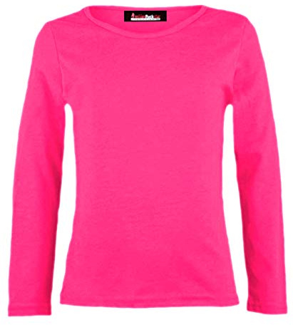Girls Plain Tops Long Sleeve Basic Stretch Round Neck T-Shirt School Tee Top Cerise 7-8 Years