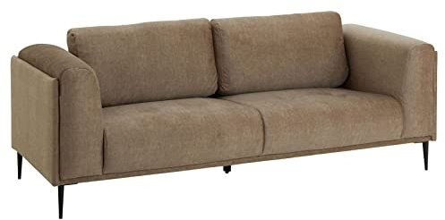CARO-Möbel Sofa Magna Samt in Mocca, Dreisitzer gepolstert mit 2 großen Rückenkissen, Couch mit Stoff überzogen, Wohnzimmercouch im skandinavischen schlichten Design