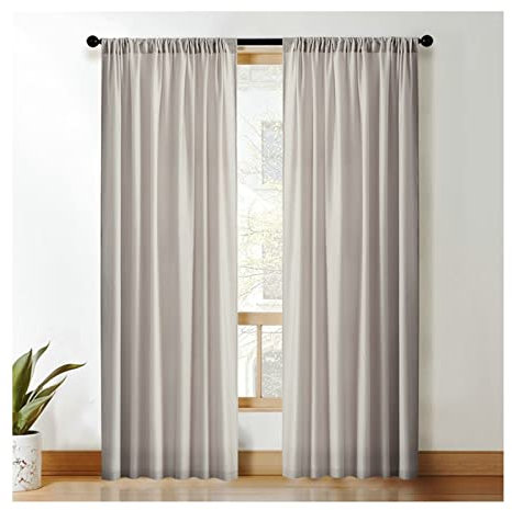 Lieson Vorhang Gardinen Halbtransparent 2er Set, Polyester Vorhänge Tüll Schlafzimmer Modern ohne Bohren Gardinen Wohnzimmer Grau 107x147CM